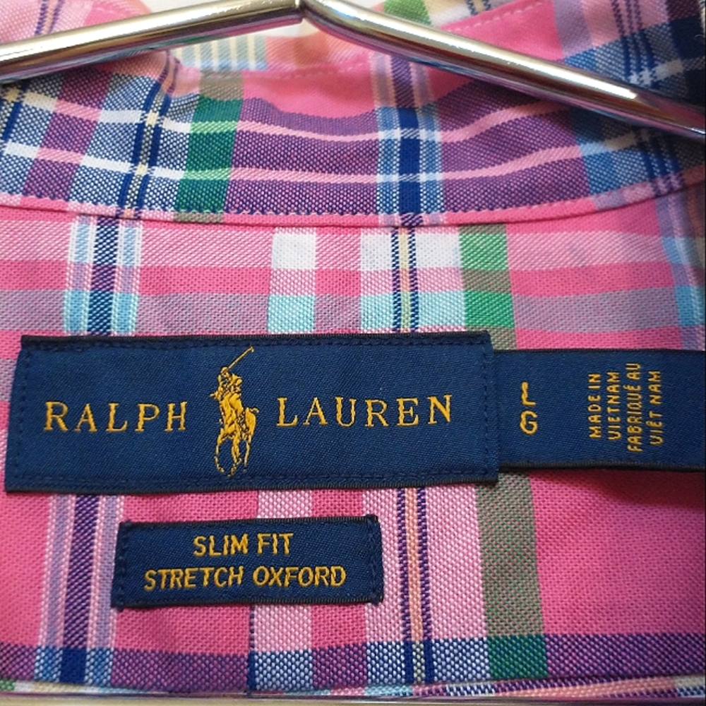 New w/o Tags Ralph Lauren Slim Fit Stretch Oxford Long Sleeve Plaid Dress Shirt - Picture 5 of 5